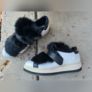 Manuel Barcelo Rabbit Hair Sneakers Black White Leather Sz 38